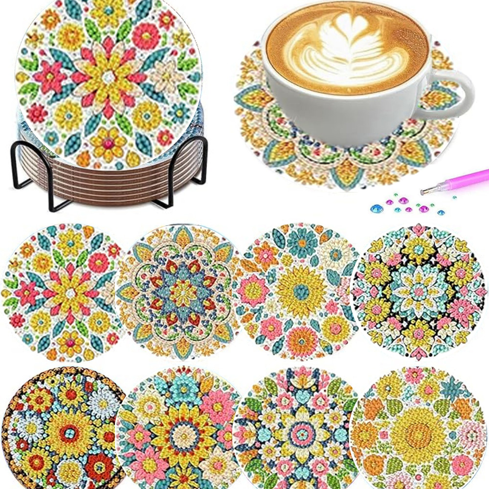 Resin Art Coasters - 8-piece set/Diamond painting coaster set, flower