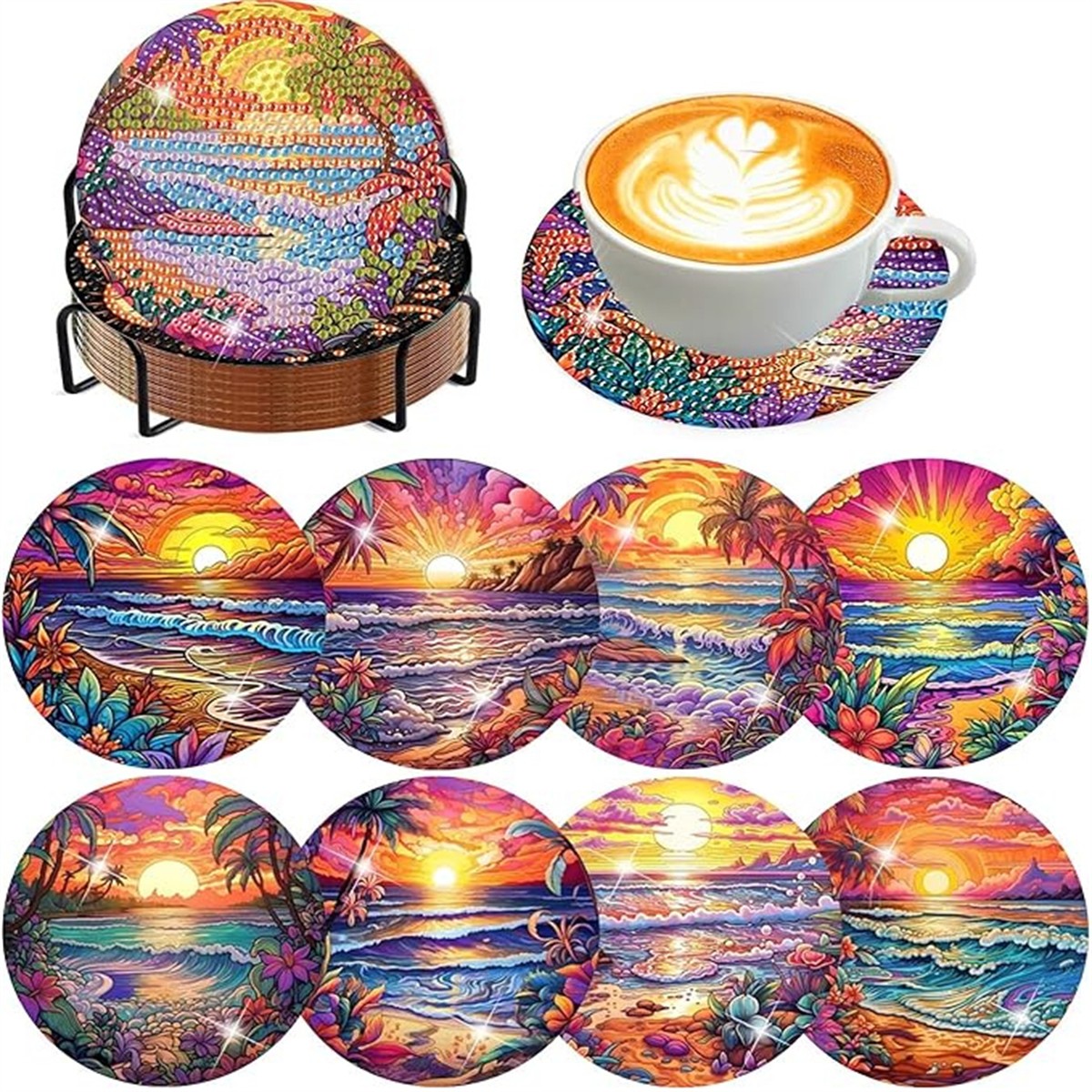 8 Pieces/Set of Diamond Painte - огляд і ціна Resin Art Coasters